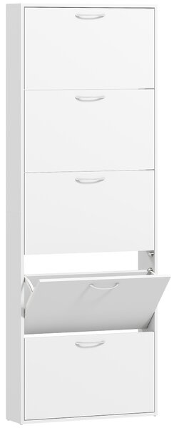 HOMCOM Dulap pentru Pantofi Subțire cu 5 Uși 65x17x180,5 cm în Lemn Alb | Aosom Romania