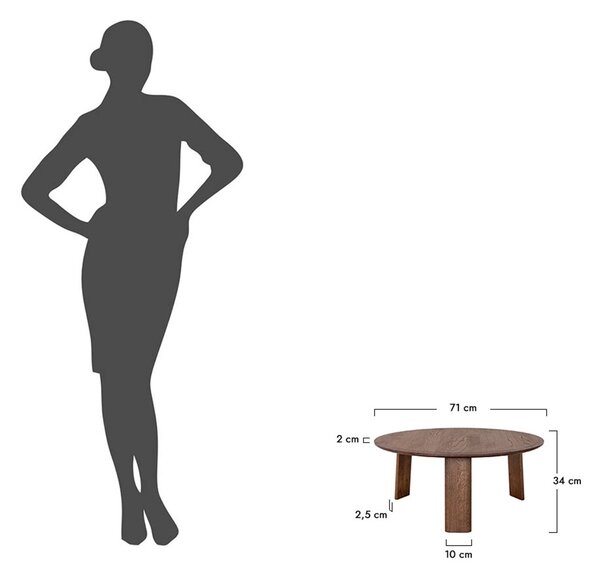 Măsuță lemn masiv nuc rotundă Monte finisaj Ø71×34 cm