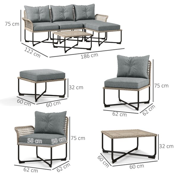 Outsunny Set de Mobilier de Terasa din 5 Piese cu Canapea | Aosom Romania