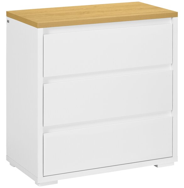 HOMCOM Comodă Depozitare, 3 Sertare, Mobilier Dormitor/Cameră de Zi, Alb/Lemn Natural | Aosom Romania