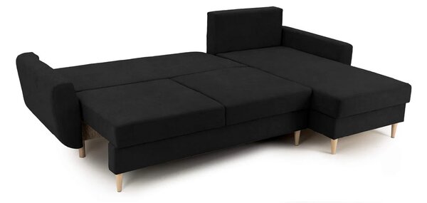 Colțar Extensibil HELSINKI, cu ladă de depozitare, variante stânga/dreapta 261x166x82 cm, Negru-Enjoy / Dreapta