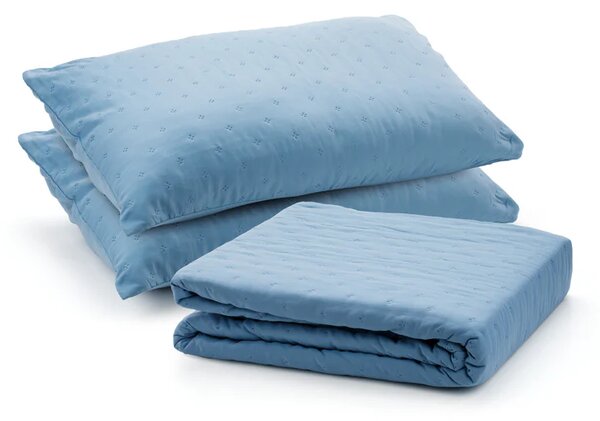 Set Cuvertura Eleganta 3 Piese - 220x240 cm + 2 Fete de Perna 50x70 cm Albastru