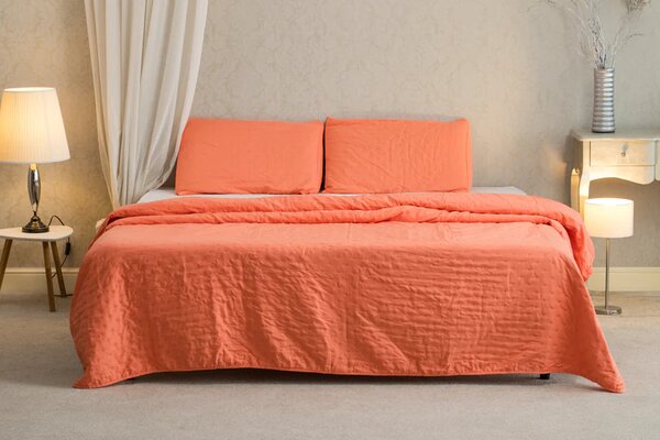 Set Cuvertura Eleganta 3 Piese - 220x240 cm + 2 Fete de Perna 50x70 cm Orange