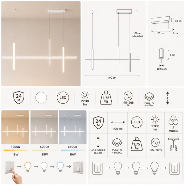 Candelabru Zenia LED cu 3 culori de lumină - Alb