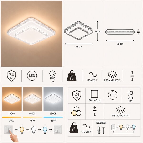 Lustră LED Modernă Mira – 3 culori de lumină