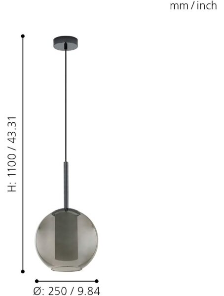 Eglo 97633 - Pendul suspendat pe cablu TINDARI 1xE27/60W/230V negru fumuriu