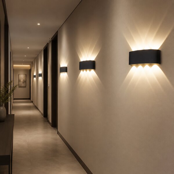 Lampă LED de perete Rea – Neagră, 8 × 1W