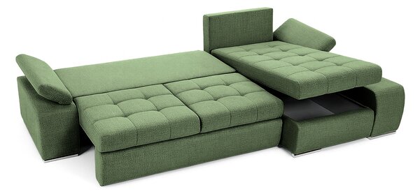 Colțar Extensibil VENETIA, cu ladă de depozitare, variante stânga/dreapta 290x170x80 cm, Dreapta / Verde-Memphis
