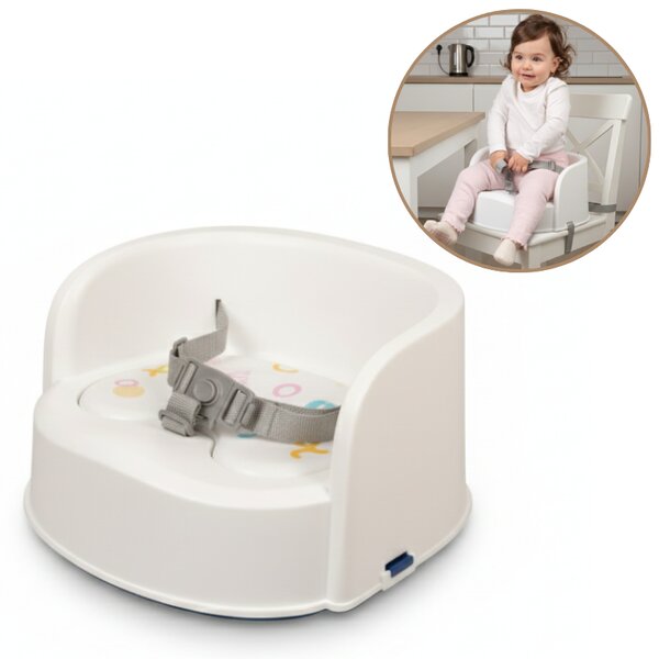 Scaun inaltator de masa portabil pentru copii tip booster Kidizi EasySeat alb, model convertibil in taburet de joaca