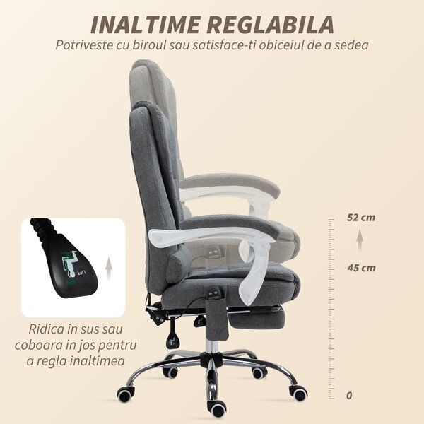 Vinsetto Scaun de Birou cu Telecomandă și 6 Puncte de Masaj, Tapitat cu Stofă Tip Catifea, 67x79x111-121 cm, Gri | Aosom Romania