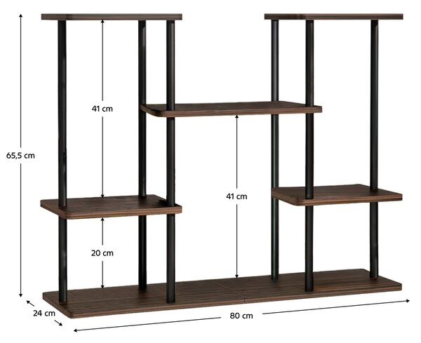 KONDELA Suport pentru flori metalic, negru/lemn rustic, LEDER