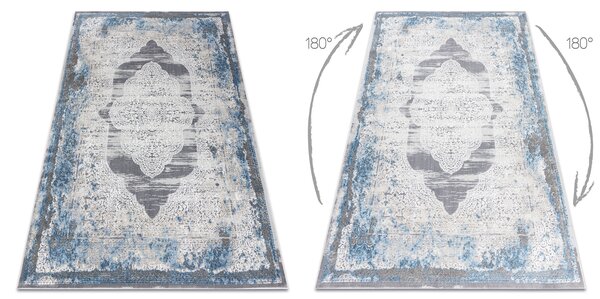 Covor NOBLE modern 9479 63 ornament vintage - structural pe două nivele de lână crem / albastru