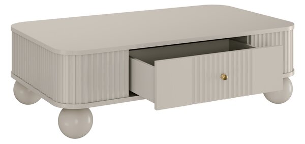 Măsuță de cafea Vesper 103x60 cm cu sertar - cașmir / mânere aurii / picioare sferice