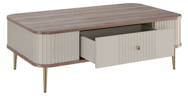 Măsuță de cafea Vesper 103x60 cm cu sertar - kaszmir / nuc / picioare aurii