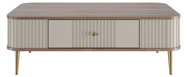 Măsuță de cafea Vesper 103x60 cm cu sertar - kaszmir / nuc / picioare aurii