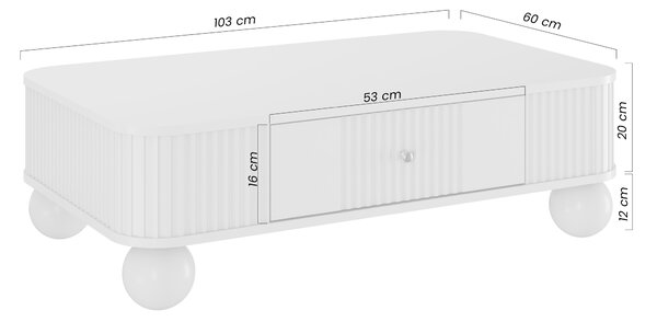 Măsuță de cafea Vesper 103x60 cm cu sertar - negru cu mânere aurii și picioare sferice