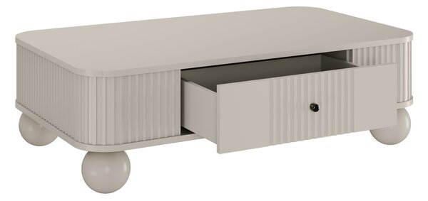 Măsuță de cafea cu sertar Vesper 103x60 cm - cașmir / mânere negre / picioare sferice