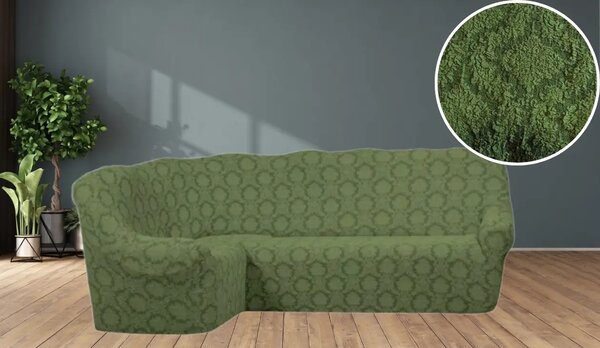 Husa elastica pentru coltar, fara volanas, model Jacquard Verde