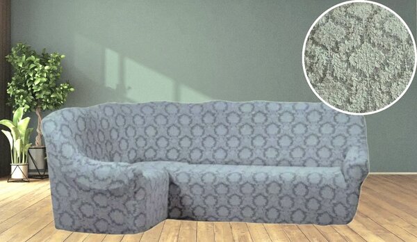 Husa elastica pentru coltar, fara volanas, model Jacquard Gri