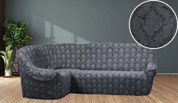 Husa elastica pentru coltar, fara volanas, model Jacquard Cenusiu