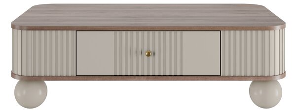 Măsuță de cafea Vesper 103x60 cm cu sertar - cașmir / nuc / mânere aurii / picioare sferice