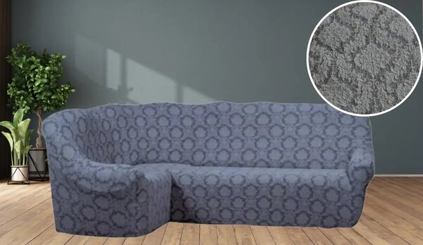 Husa elastica pentru coltar, fara volanas, model Jacquard Cenusiu