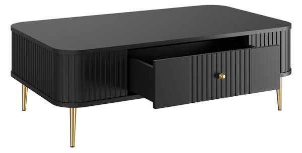 Măsuță de cafea Vesper 103x60 cm cu sertar - negru / picioare aurii