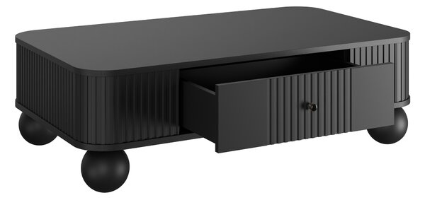 Măsuță de cafea cu sertar Vesper 103x60 cm - negru / mânere negre / picioare sferice