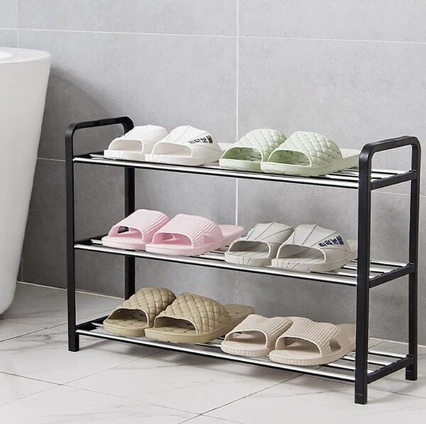 Suport pentru pantofi cu 3 rafturi, pliabil, 44 cm, negru