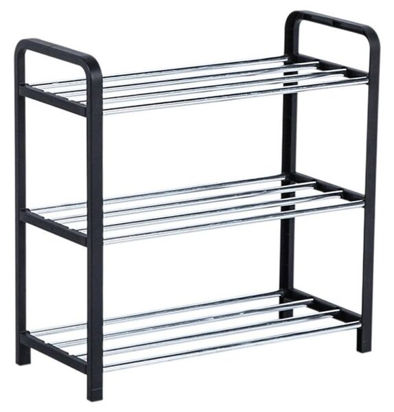Suport pentru pantofi cu 3 rafturi, pliabil, 44 cm, negru