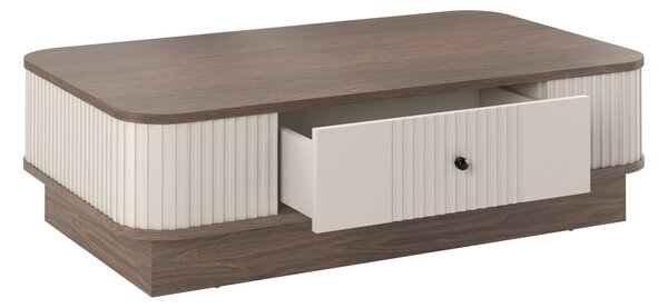 Măsuță de cafea Vesper 103x60 cm cu sertar pe plintă - cashmir / nuc / mâner negru