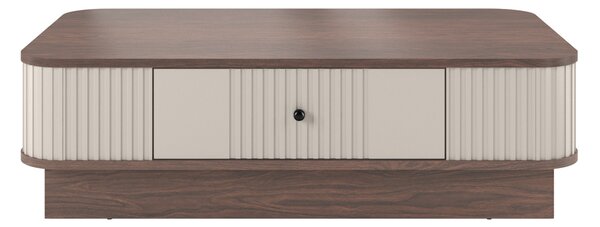Măsuță de cafea Vesper 103x60 cm cu sertar pe plintă - cashmir / nuc / mâner negru