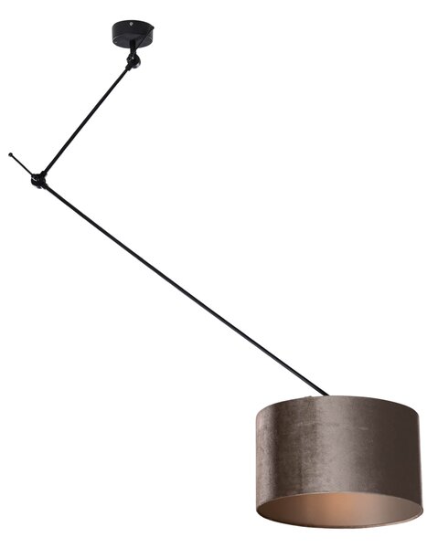 Lampă suspendată neagră cu abajur de catifea gri-maroniu 35cm - Blitz