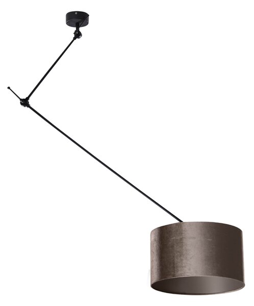 Lampă suspendată neagră cu abajur de catifea gri-maroniu 35cm - Blitz
