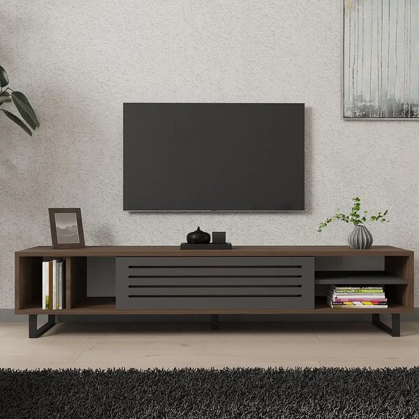 Comoda tv Maira pentru living culoare nuc si antracit 160 cm