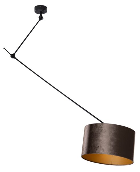 Lampă Suspendată Neagră cu Abajur de Catifea Maro 35cm - Blitz