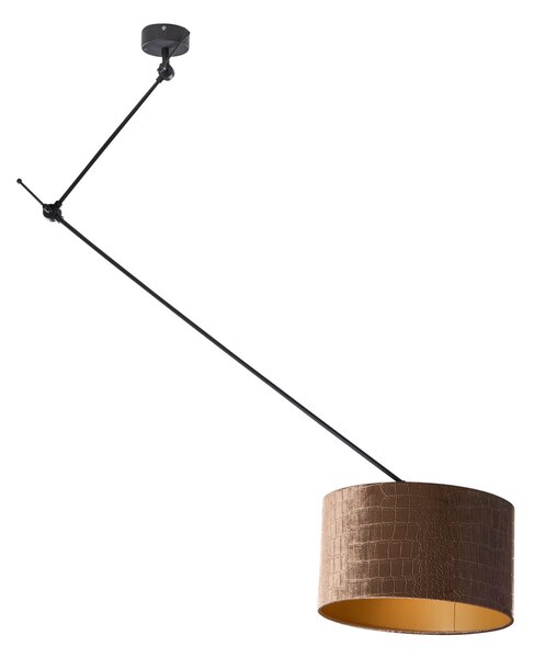 Lampă suspendată neagră cu abajur de catifea cu design crocodil 35cm - Blitz