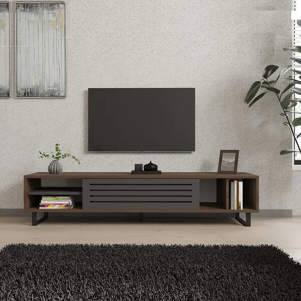 Comoda tv Maira pentru living culoare nuc si antracit 160 cm