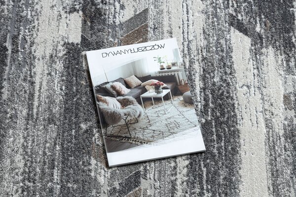 Covor NOBLE modern 9732 47 Herringbone vintage - structural pe două nivele de lână gri / beige