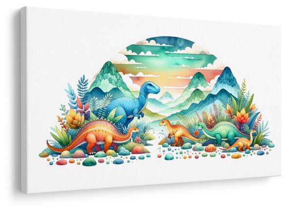 Tablou dinozauri colorați în munți