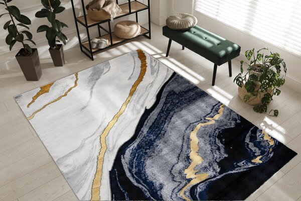 Exclusiv EMERALD covor 1017 glamour, stilat, marmură albastru inchis / aur