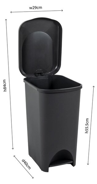 Coș cu pedală din plastic negru 40 l - Addis