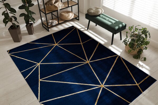 Exclusiv EMERALD covor 1013 glamour, stilat, geometric albastru inchis / aur