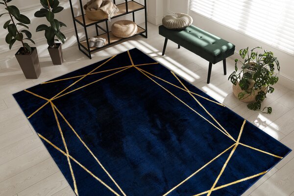 Exclusiv EMERALD covor 1022 glamour, stilat, geometric albastru inchis / aur