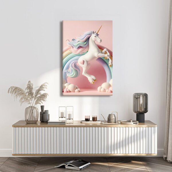 Tablou lume roz cu unicorn și curcubeu