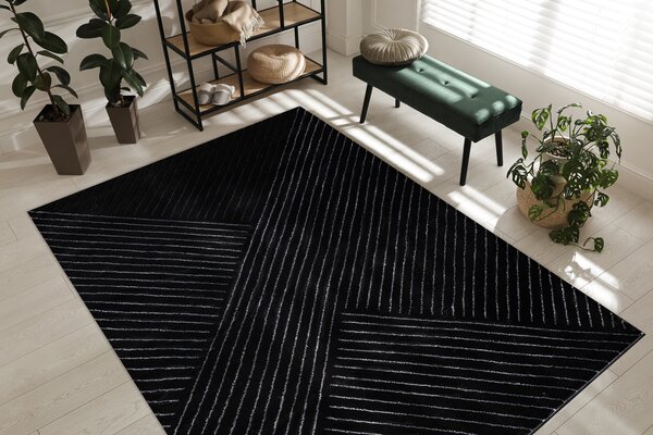 Exclusiv EMERALD covor A0084 glamour, stilat, linii, geometric negru / argint