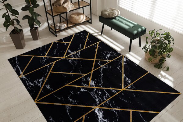 Exclusiv EMERALD covor 2000 glamour, stilat, geometric, marmură negru / aur