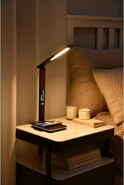 Brilagi-LED Lampă reglabilă cu încărcare wireless REGINA LED/8,5W/230V maro