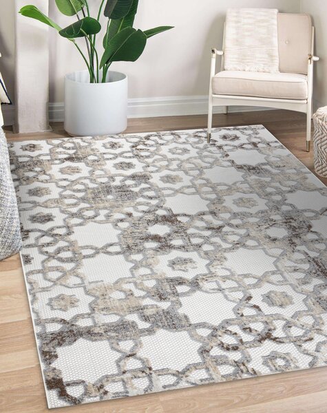 Covor Structural SOLE D3882 Ornament - țesute plate bej / gri