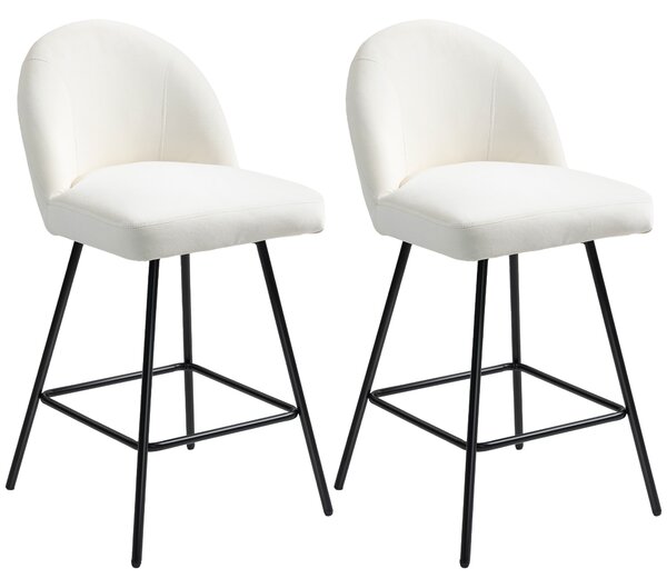 HOMCOM Set 2 Scaune de Bar cu Spătar din Catifea și Suport pentru Picioare, 48.5x56x92 cm, Alb Crem | Aosom Romania